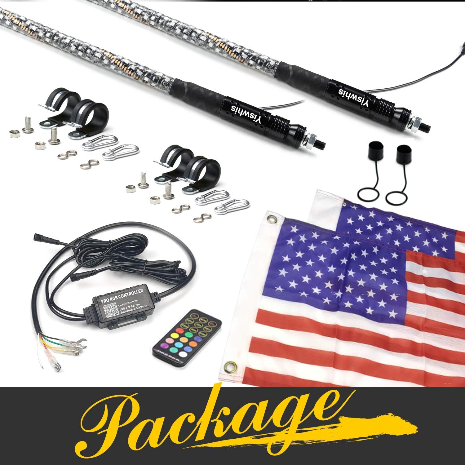 2PCS 4FT Lighted Whips with Remote and App Control T7401