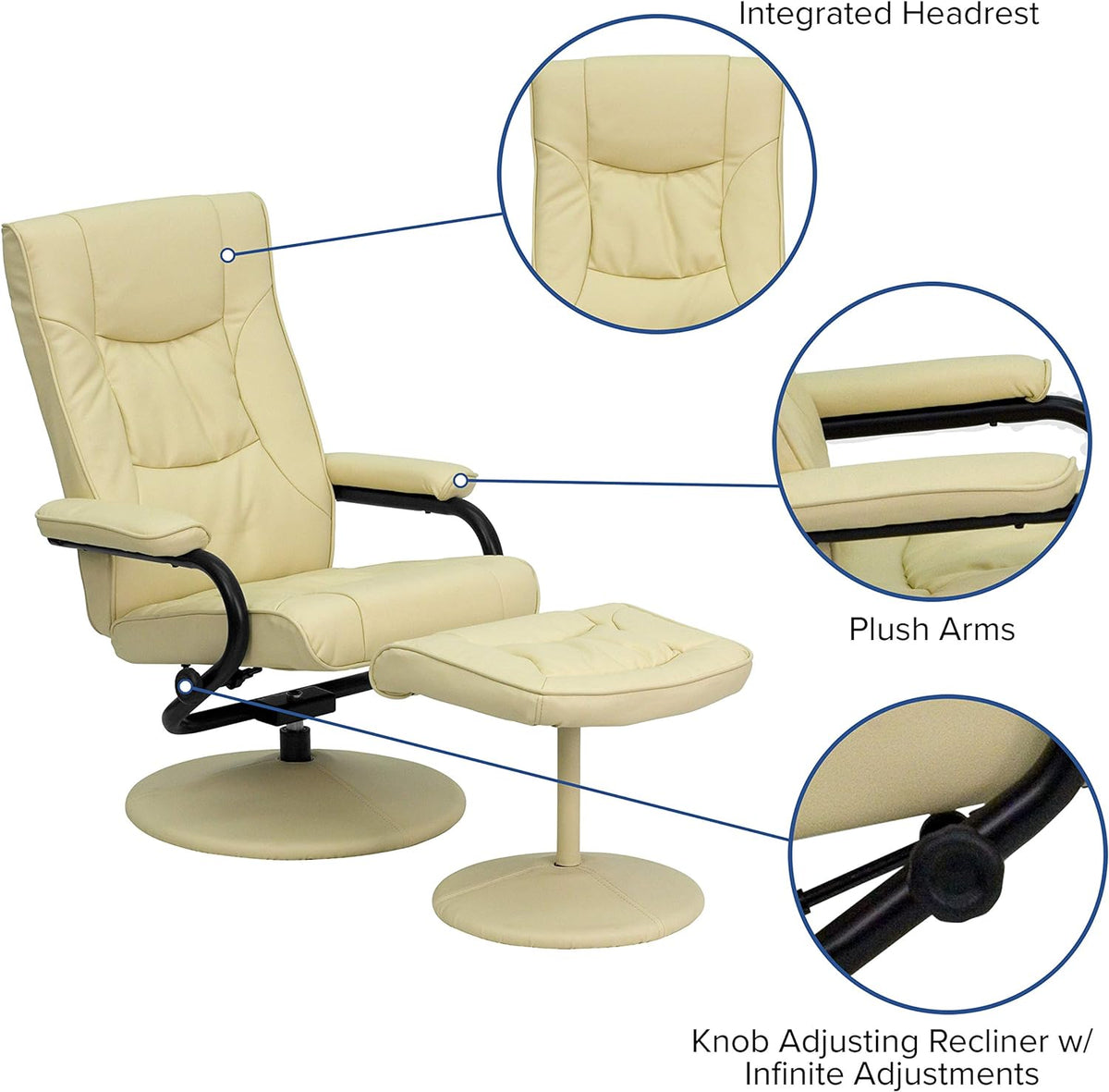 Cream Leathersoft Recliner/Ottoman H1179