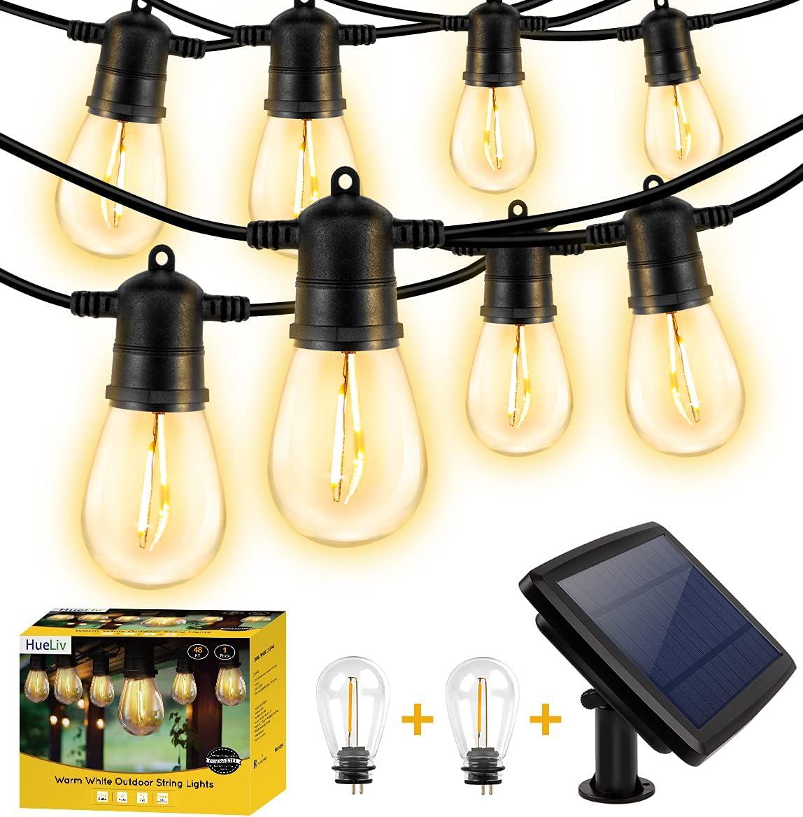 96 FT WarmWhite LED Outdoor String Lights, 34 Bulbs, 2 Pack 48FT B77947