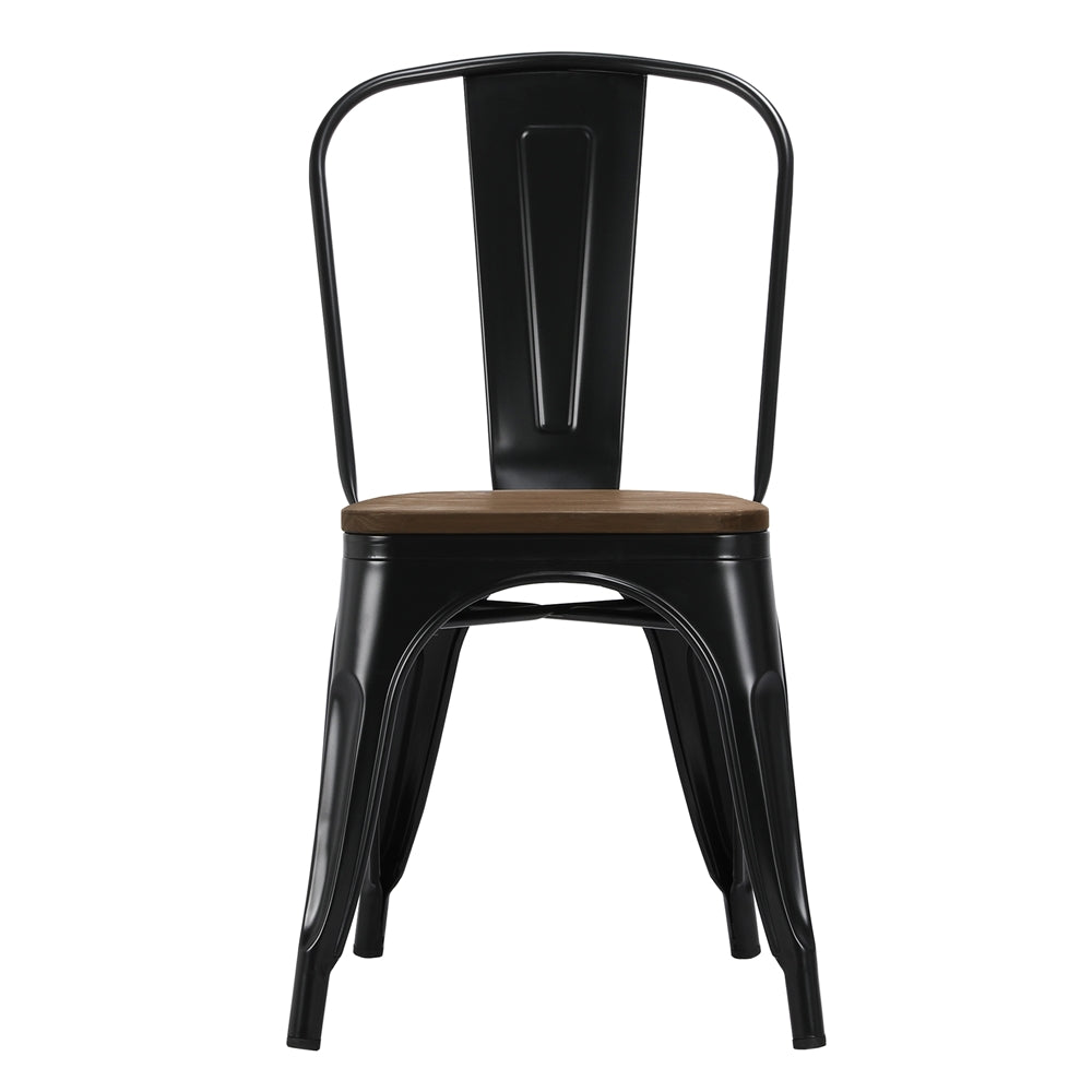 Black Metal Dining Chair with Wood Seat, Set of 4 O592