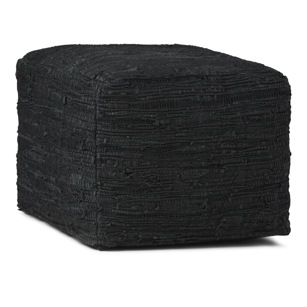 Genuine Leather Square Pouf - Grey G6956