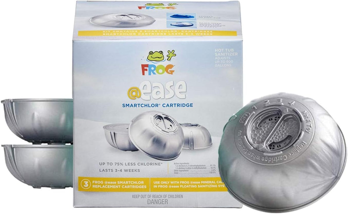 Frog @Ease Floating System with 3 Refill SmartChlor Replacement Mineral Cartridges, Jump Start Shock and 30 Test Strips with Bonus White Spa Thermometer X827536