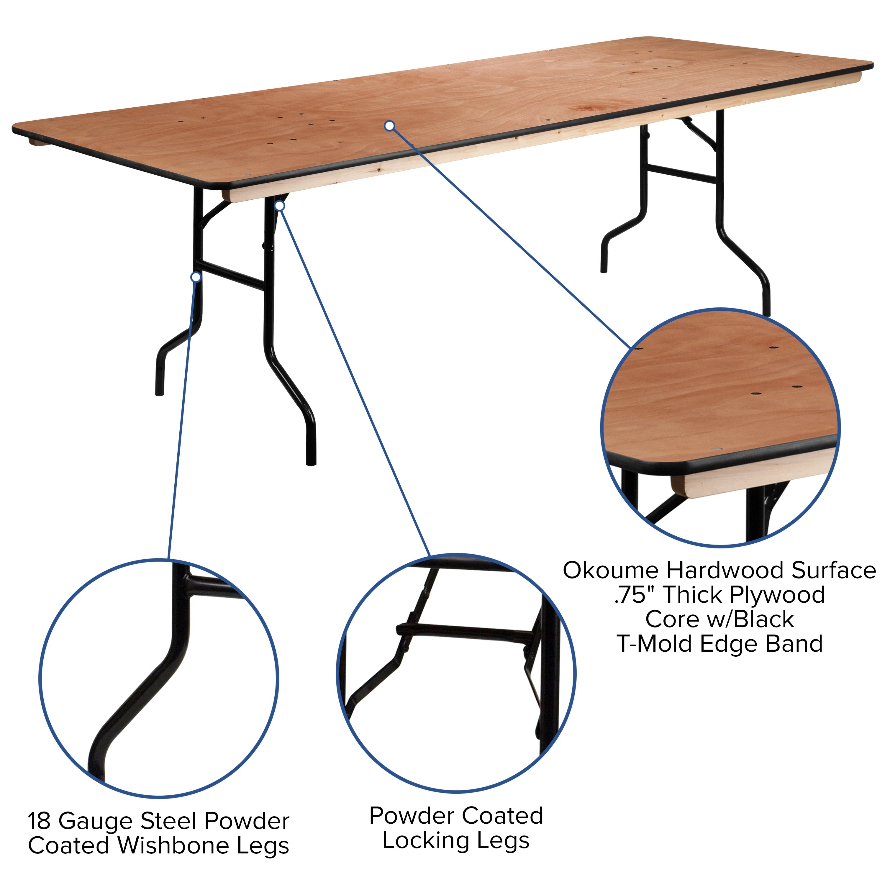 8-Foot Rectangular Wood Folding Banquet Table G68224