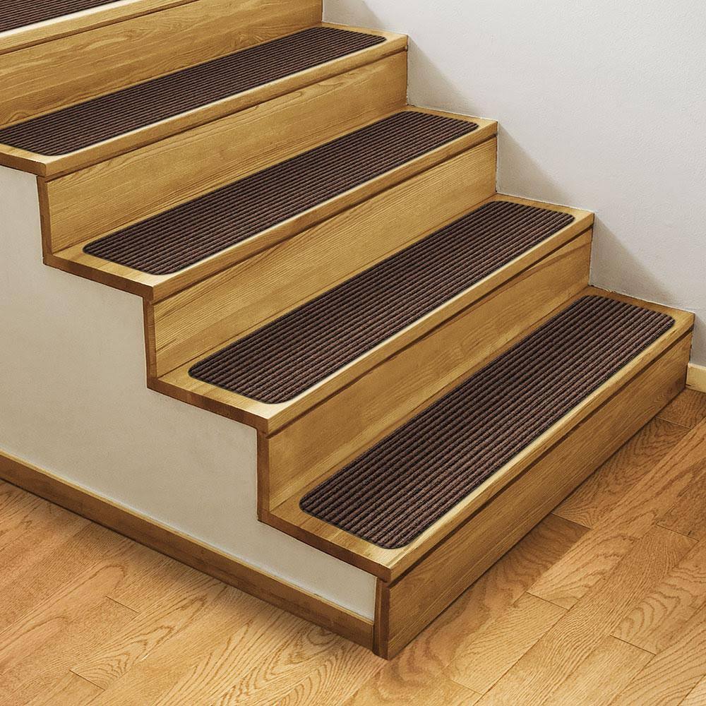 Skid-Resistant Double-Ribbed Carpet Stair Treads, Bittersweet Brown, 8 in. x 23.5 in. E610903