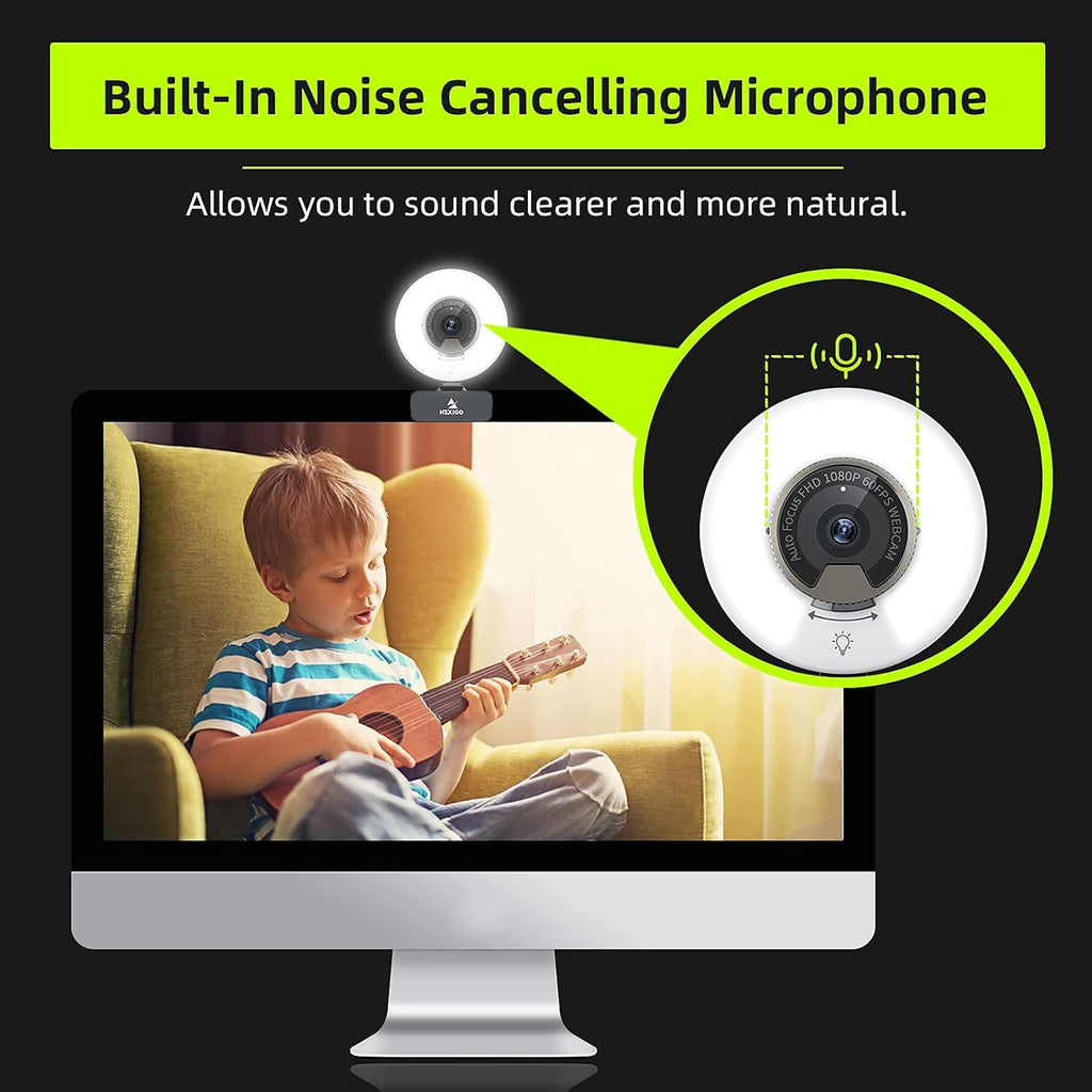 1080P 60FPS Webcam with Light, Fast AutoFocus, Built-in Privacy Cover, Dual Stereo Microphone B396247