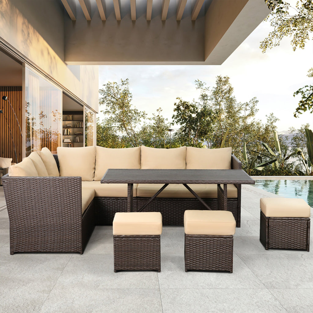 Red 7 Piece Outdoor Wicker Sectional Sofa Set A402449