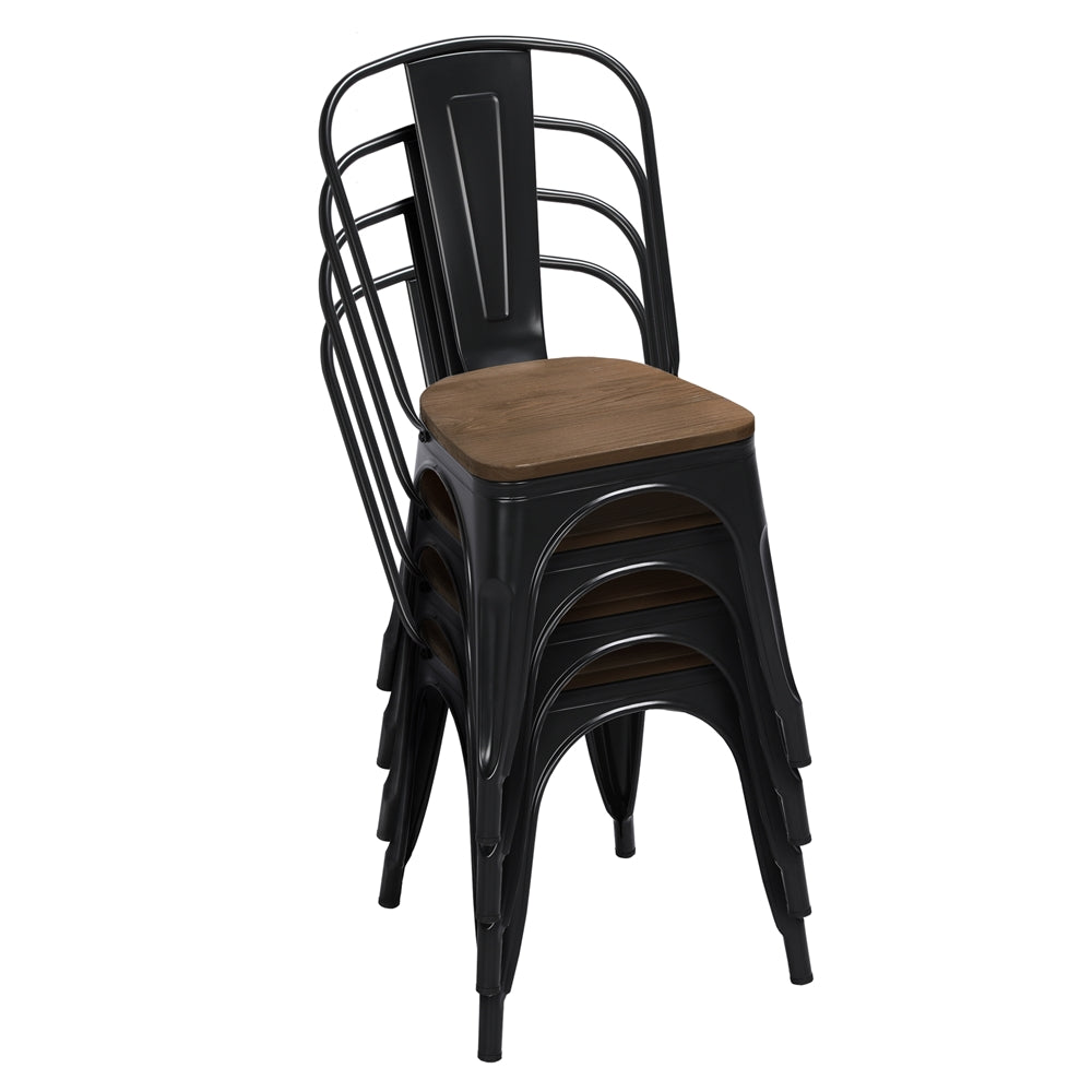 Black Metal Dining Chair with Wood Seat, Set of 4 O592