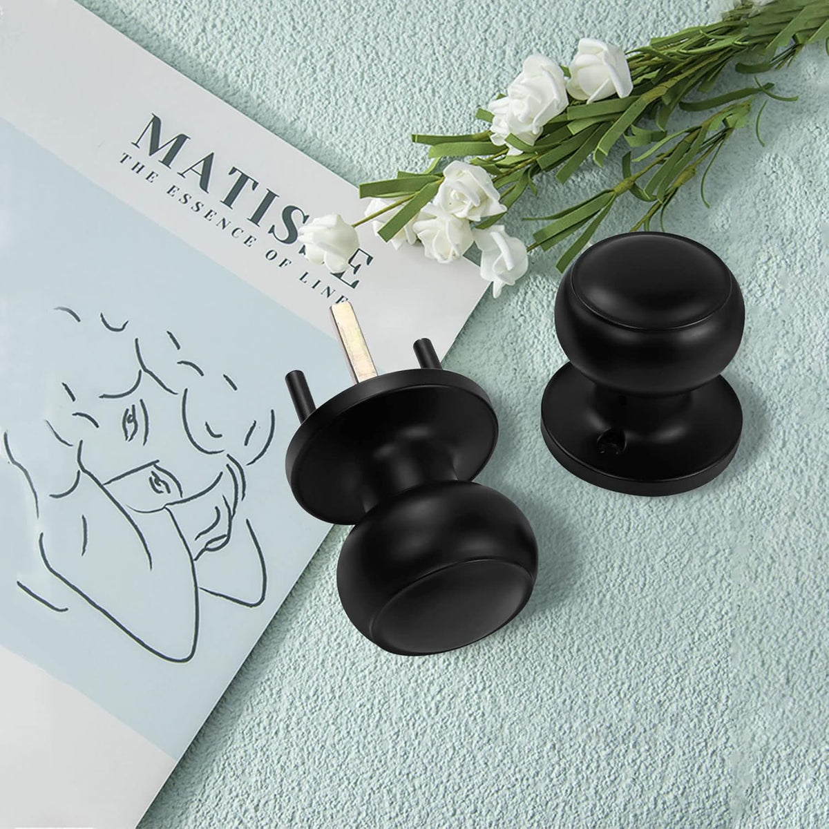 Black Passage Door Knobs Round Style 4 Pack J692136