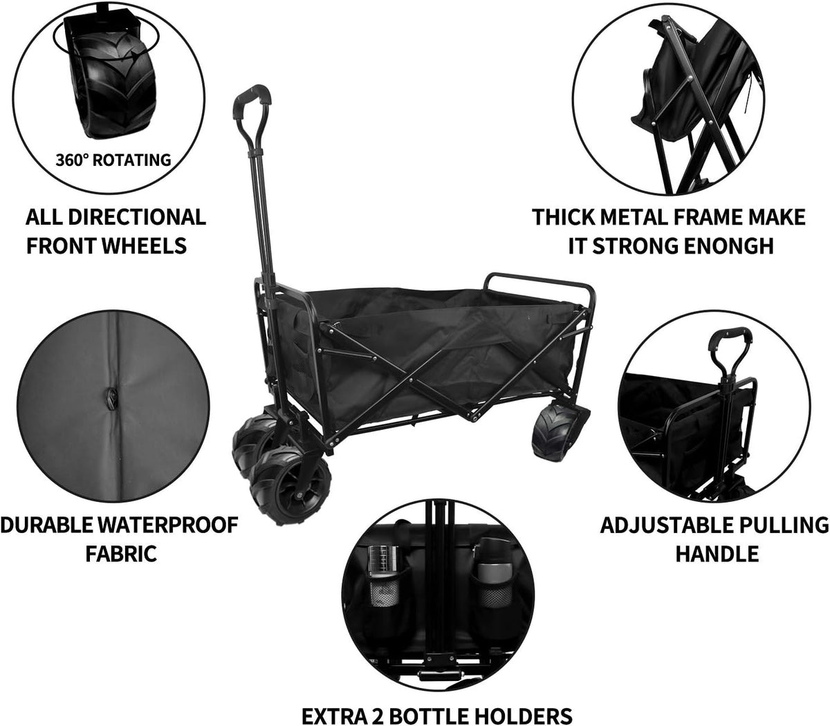 Folding Beach Wagon Cart with Big Wheels & Adjustable Handle Z875103