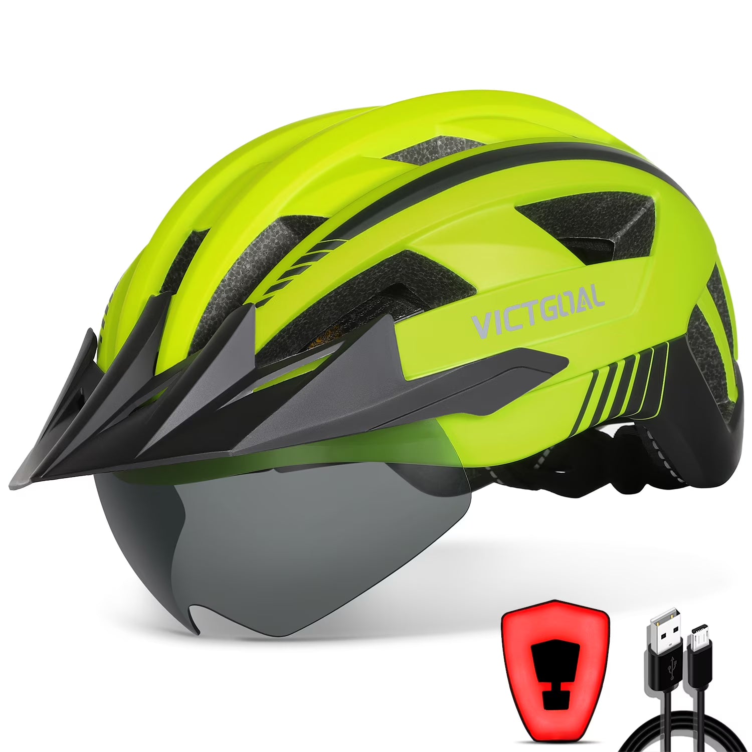 Bike Helmet with Visor and Goggles USB Rechargeable Light A627650