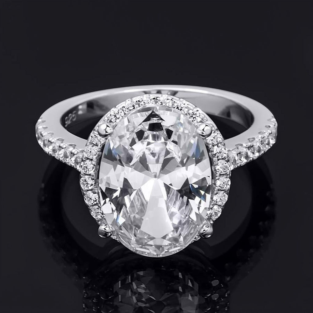 Oval Cut Halo Promise Engagement Ring Sterling Silver S9732