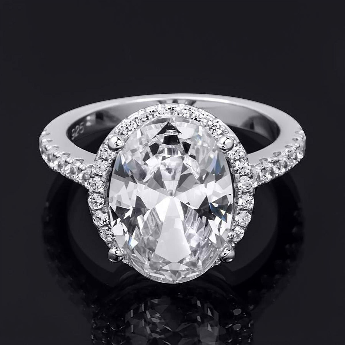 Oval Cut Halo Promise Engagement Ring Sterling Silver S9732