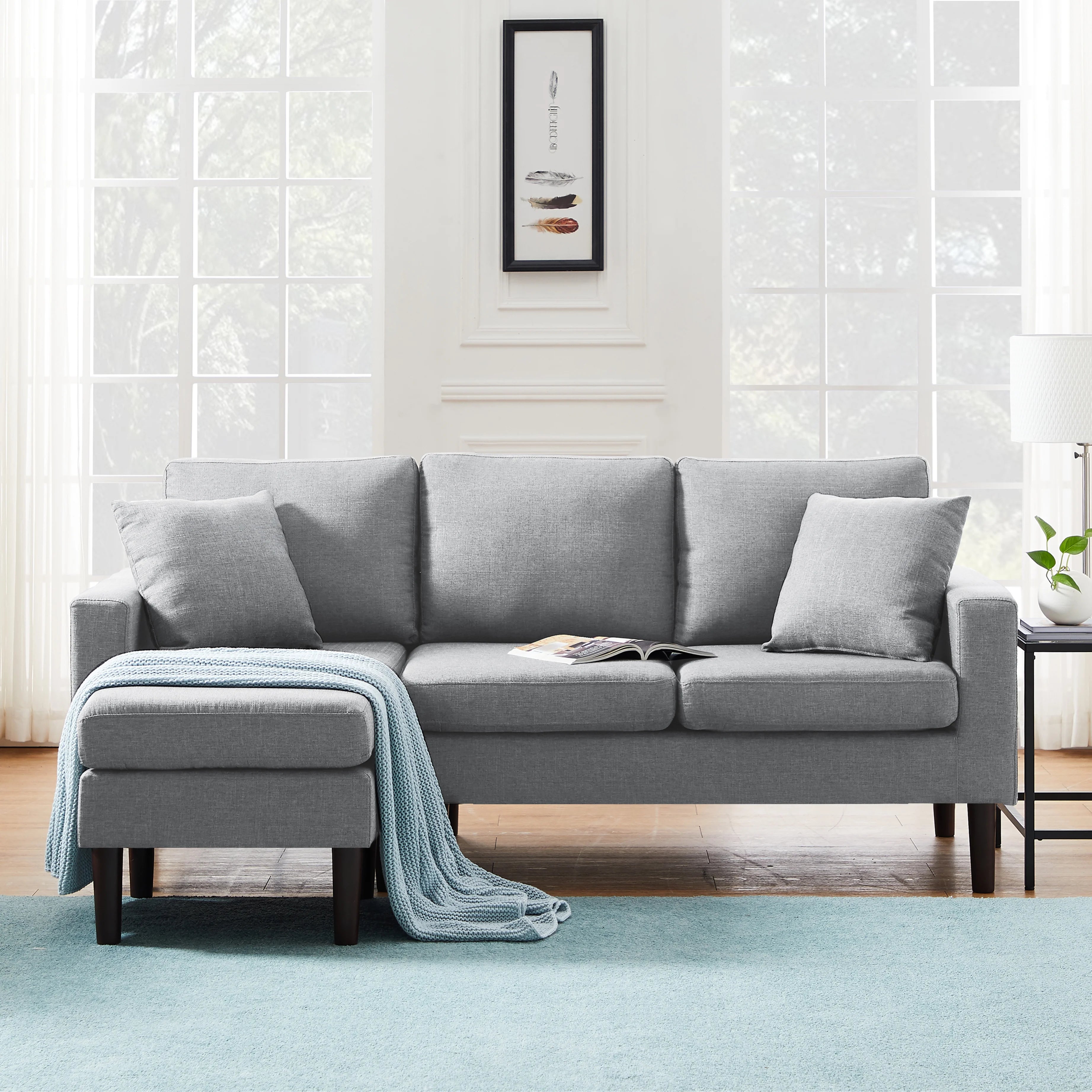 Light Grey L Shape Sectional Sofa with 2 Pillows F625263