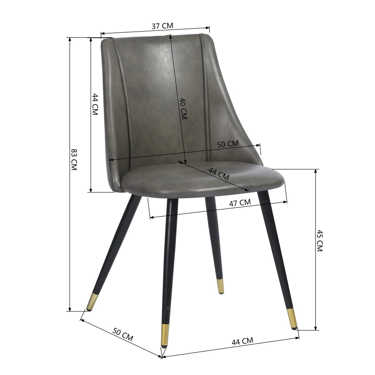 Grey Faux Leather Upholstered Dining Chairs Set of 2 with Metal Legs P532