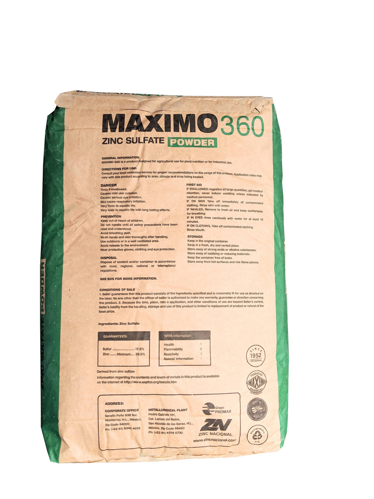 Zinc Sulfate Powder 35.5% Monohydrate Plus 16.5% Sulfur 50 Pounds T15415