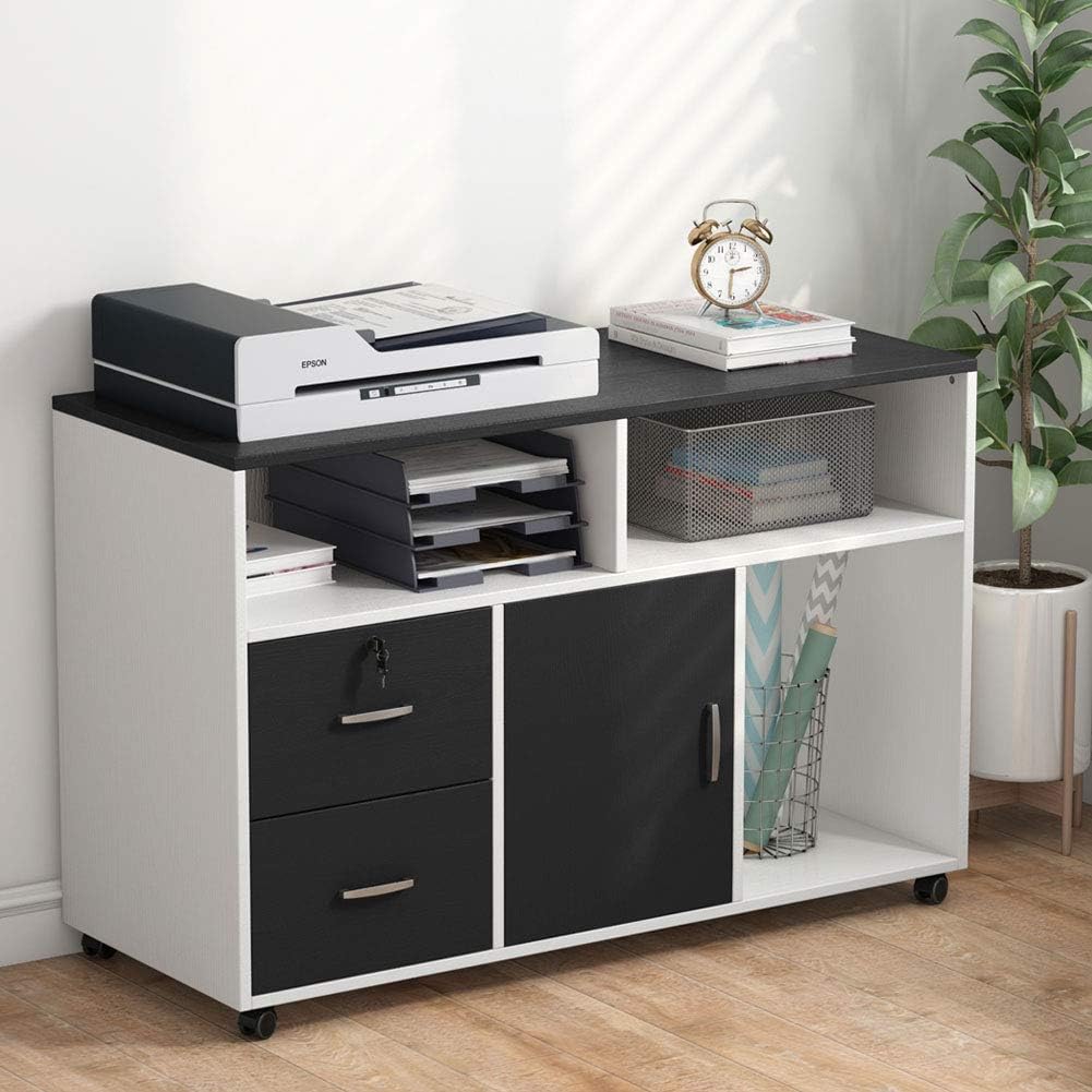 White 2 Drawer Wood File Cabinet with Locks and Wheels G985638