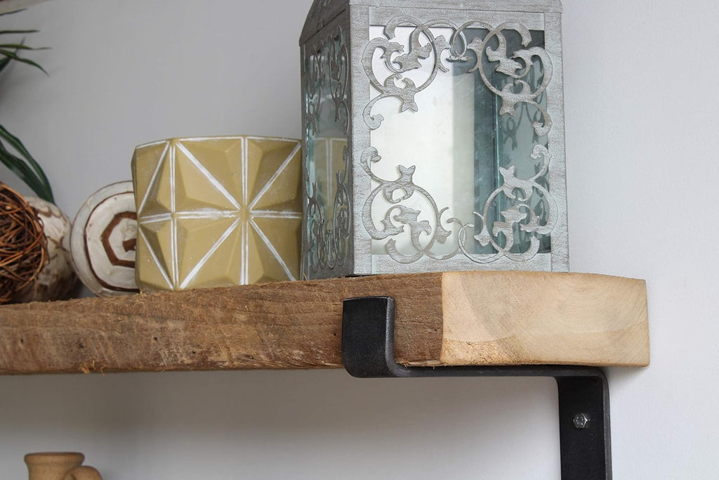 Reclaimed Barnwood Accent Shelves - Set of Two - Metal Bracketed Wall Mount - Natural 48x 7x 2 W9428