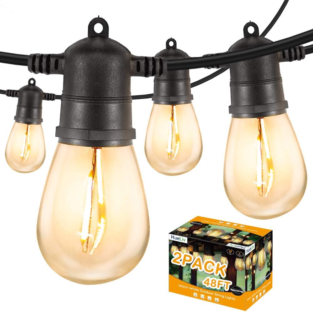 96 FT WarmWhite LED Outdoor String Lights, 34 Bulbs, 2 Pack 48FT B77947
