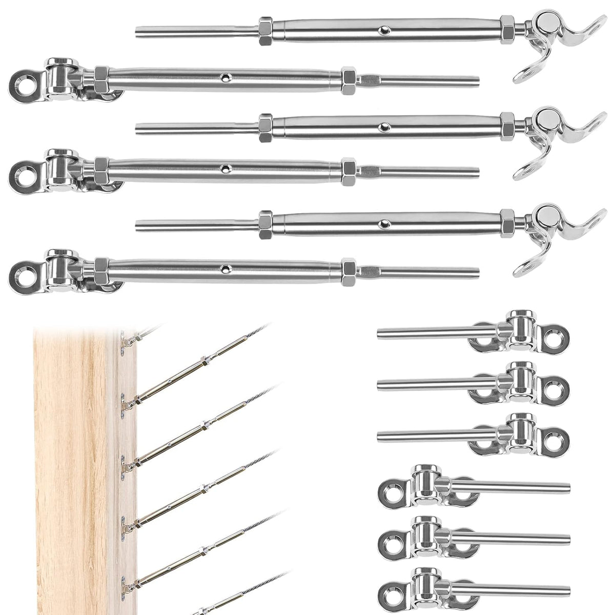 20 Set Cable Railing Kit 1/8 Swage Toggle Turnbuckle Hardware T316 Stainless Steel Angle 180° Adjustable W554392