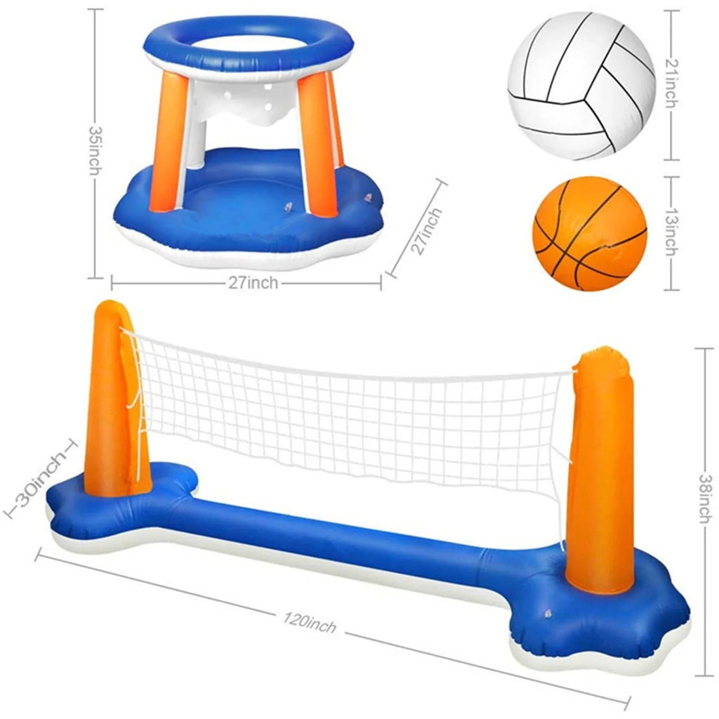 Inflatable Pool Float Set with Volleyball Net and Basketball Hoops I57051