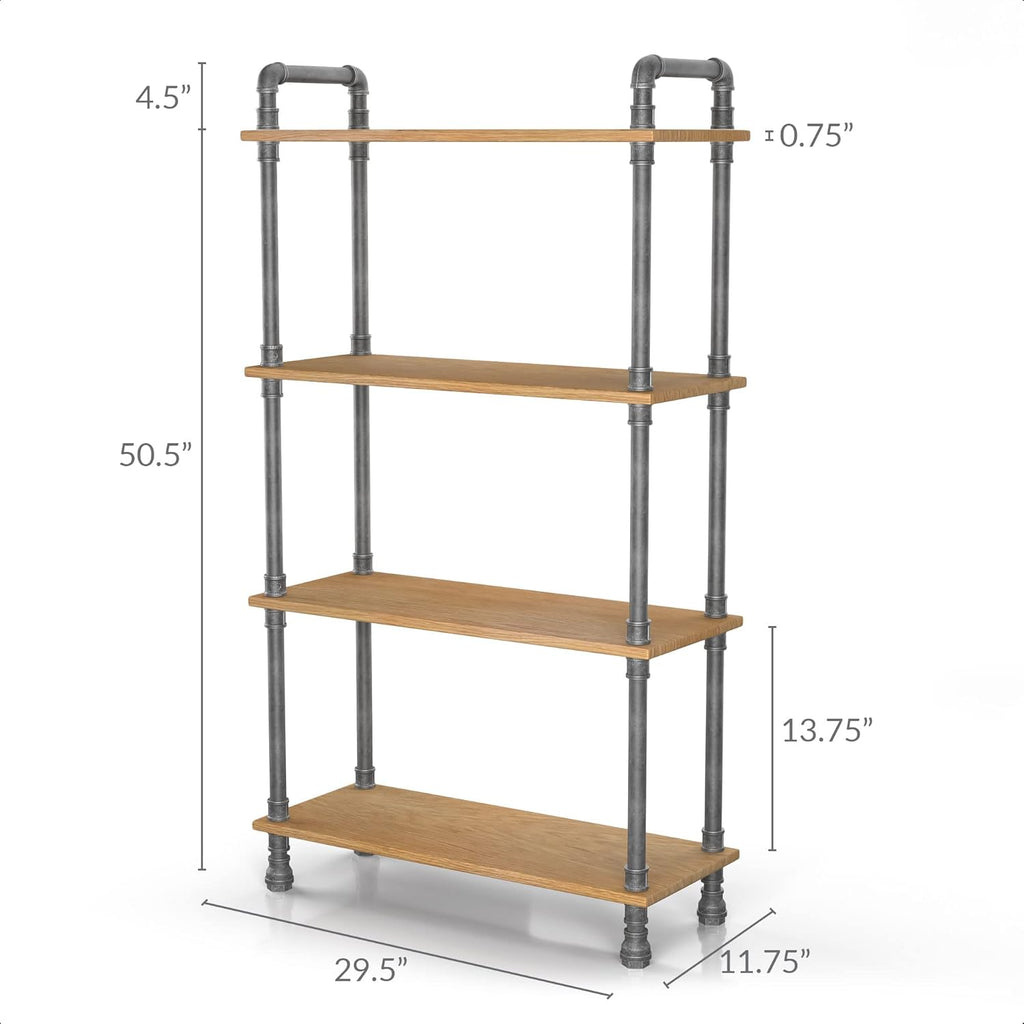 Natural Solid Pine 4-Tier Wood Bookshelf N967212