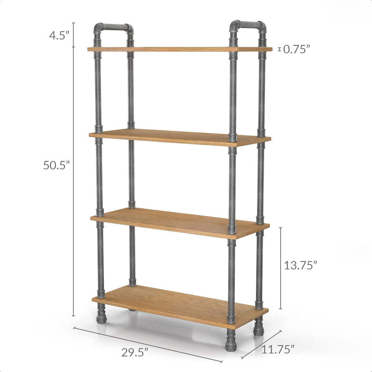 Natural Solid Pine 4-Tier Wood Bookshelf N967212