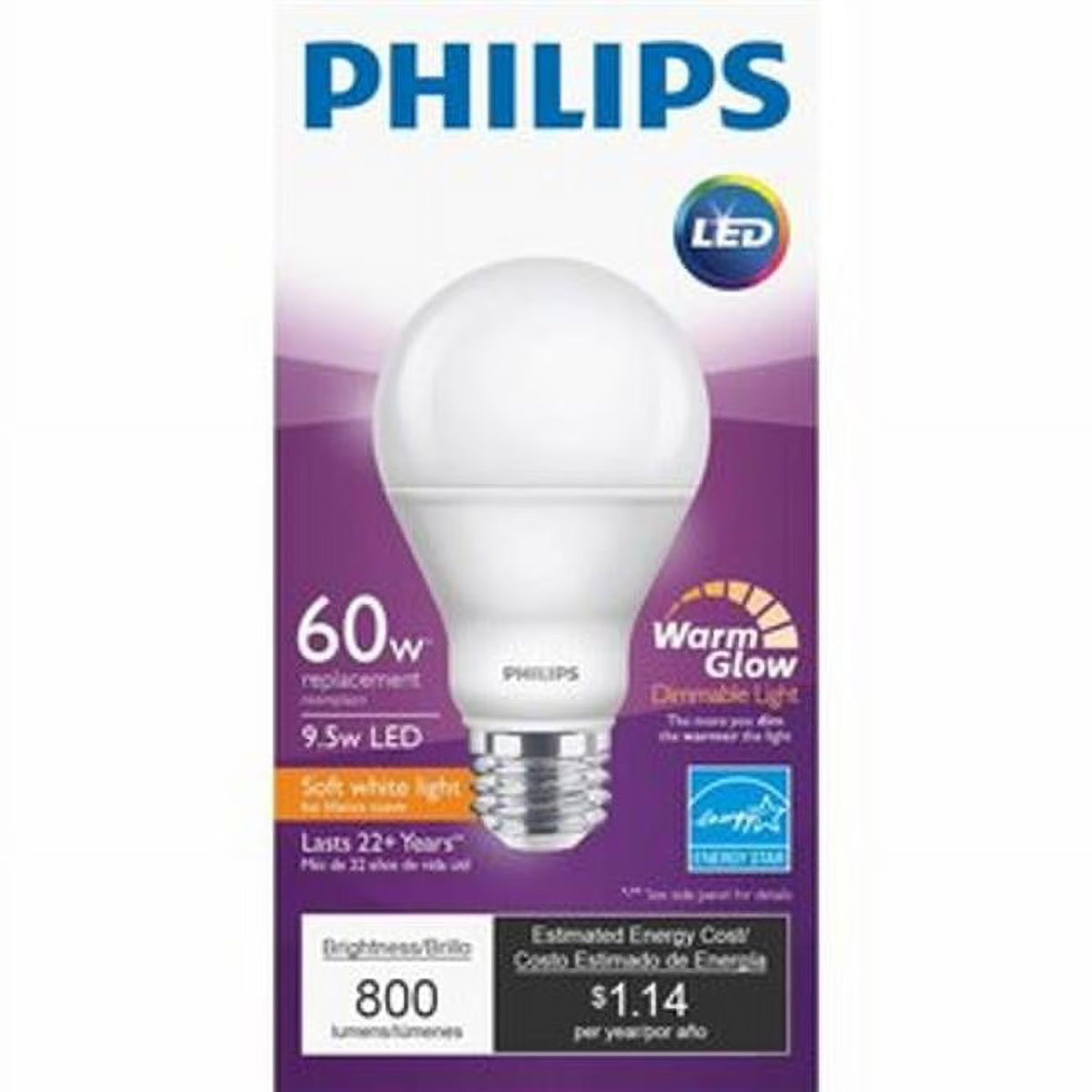 9.5 watt 800 Lumen A19 LED Bulb Soft White D7840