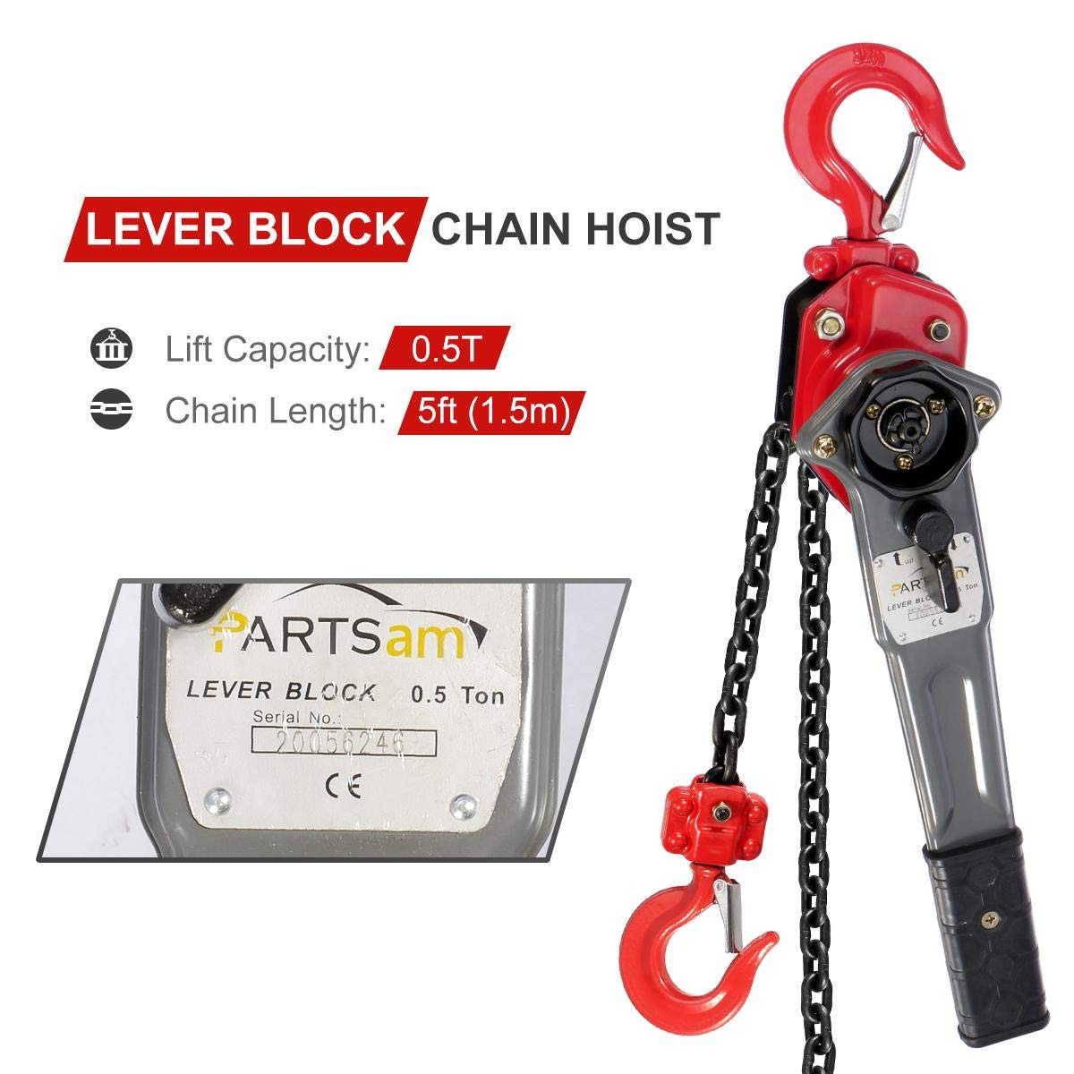Lever Hoist Come Along 1/2 TON 5FT Lift 2 Heavy Duty Hooks A6097