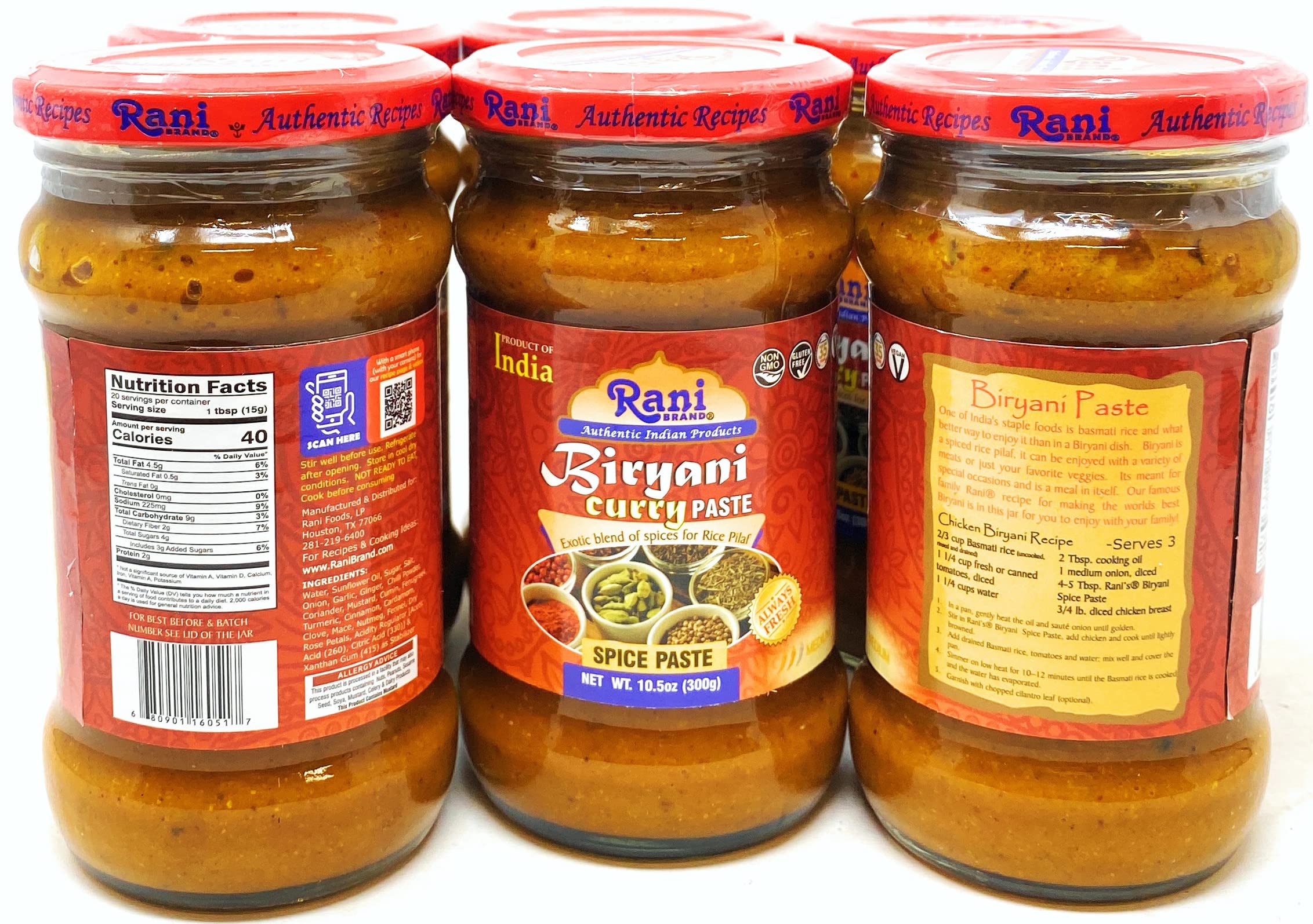 Biryani Masala Curry Paste 10.5oz Glass Jar, Pack of 5+1 E60700