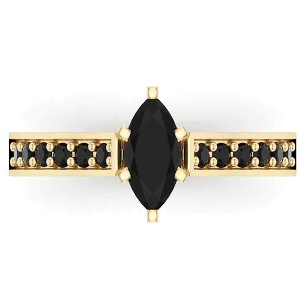 Marquise Cut Black Diamond Engagement Ring 14K Gold Q63974