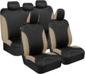 Beige Two-Tone Full Set Car Seat Covers with Split Bench Design X4846