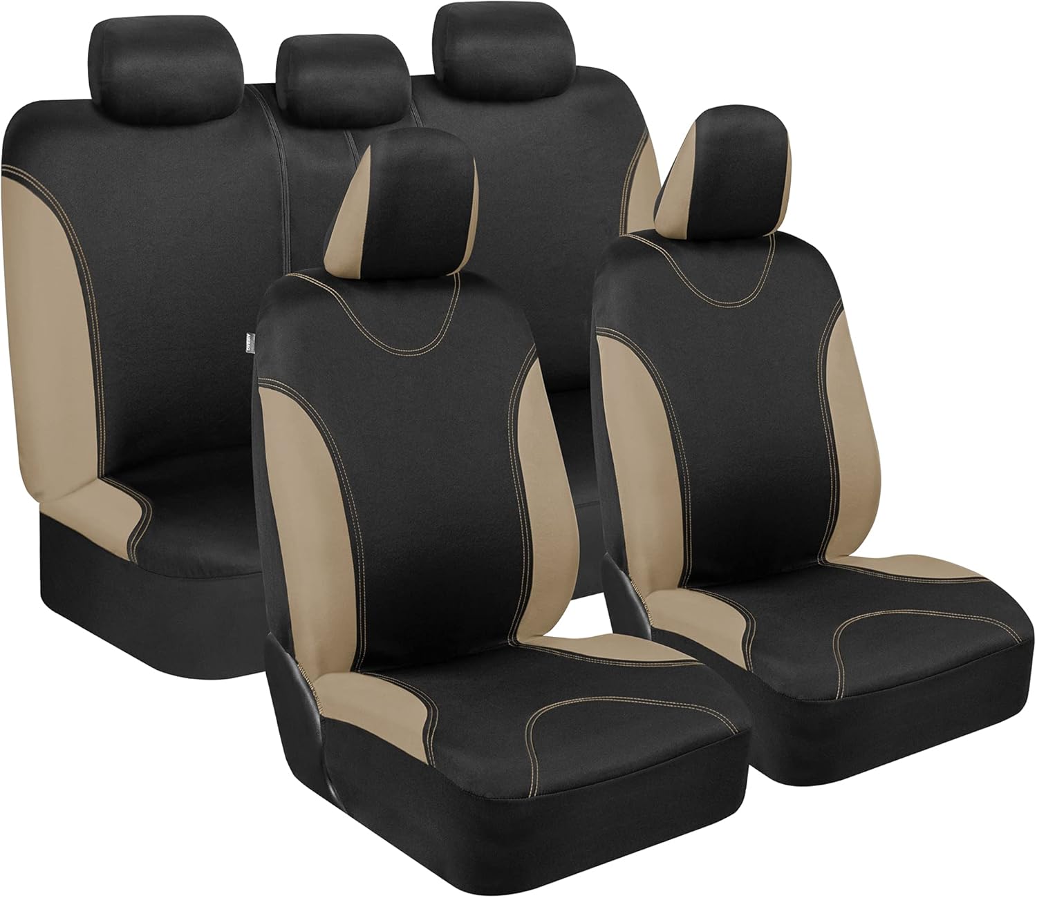 Beige Two-Tone Full Set Car Seat Covers with Split Bench Design X4846