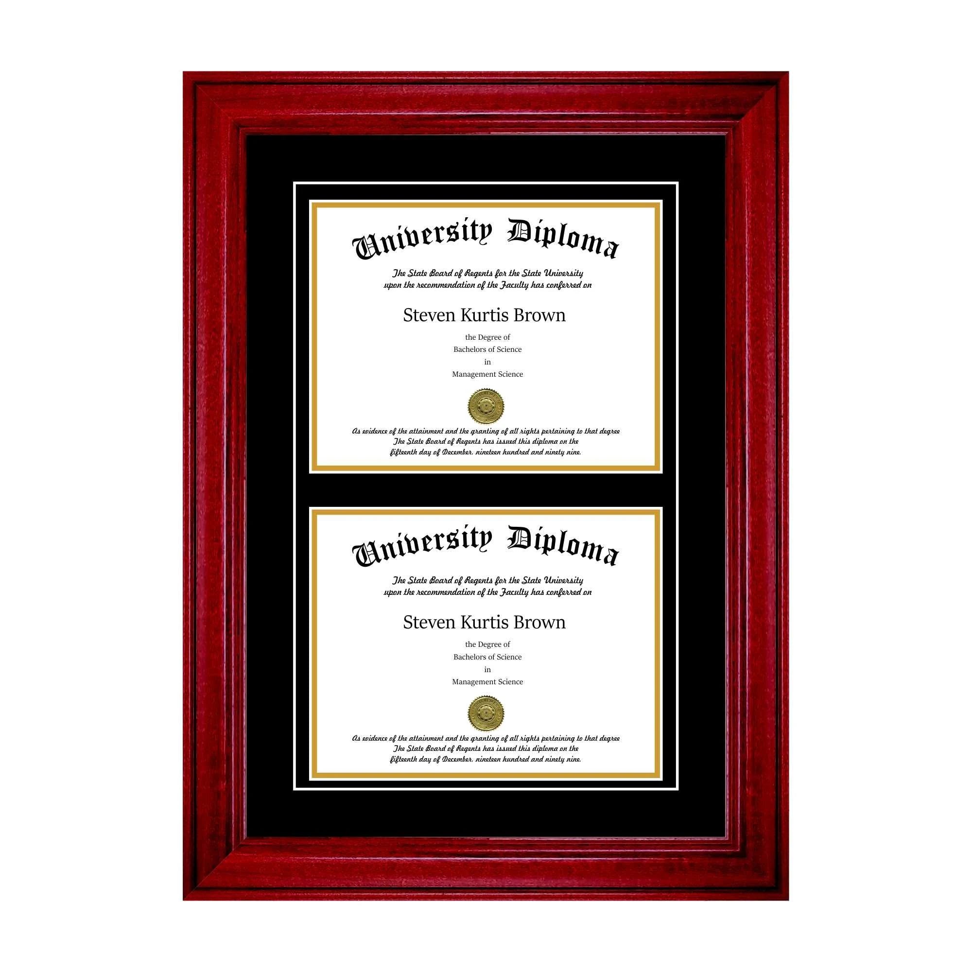 Double Diploma Frame with Double Matting Cherry 2x22 Frame E88426