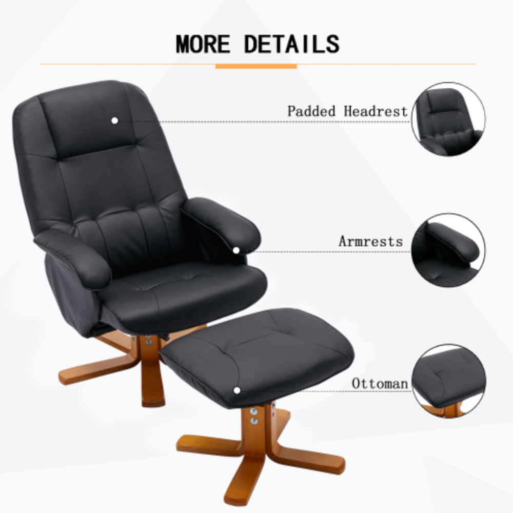 Faux Leather Beige Swivel Recliner Chair with Ottoman and Wood Base I287946