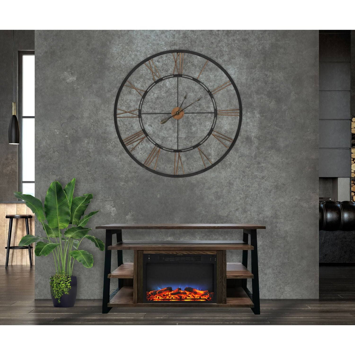 Walnut Electric Fireplace Mantel with LED Flames H404388