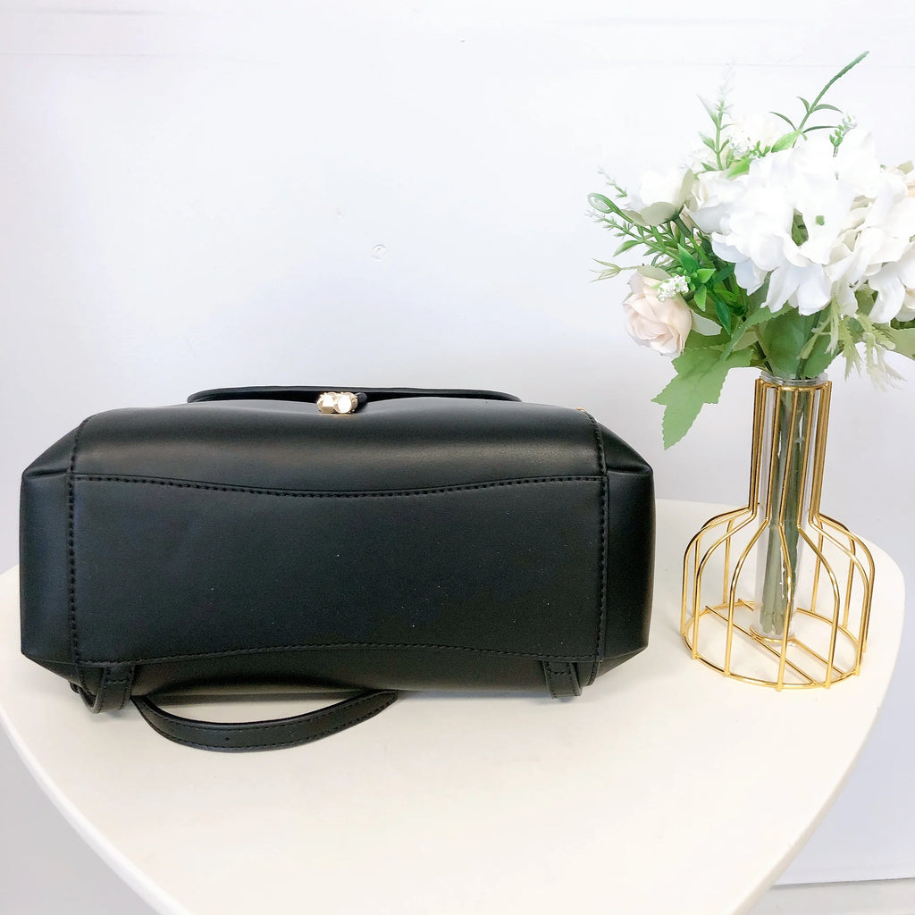 Black Leather Drawstring Backpack P345