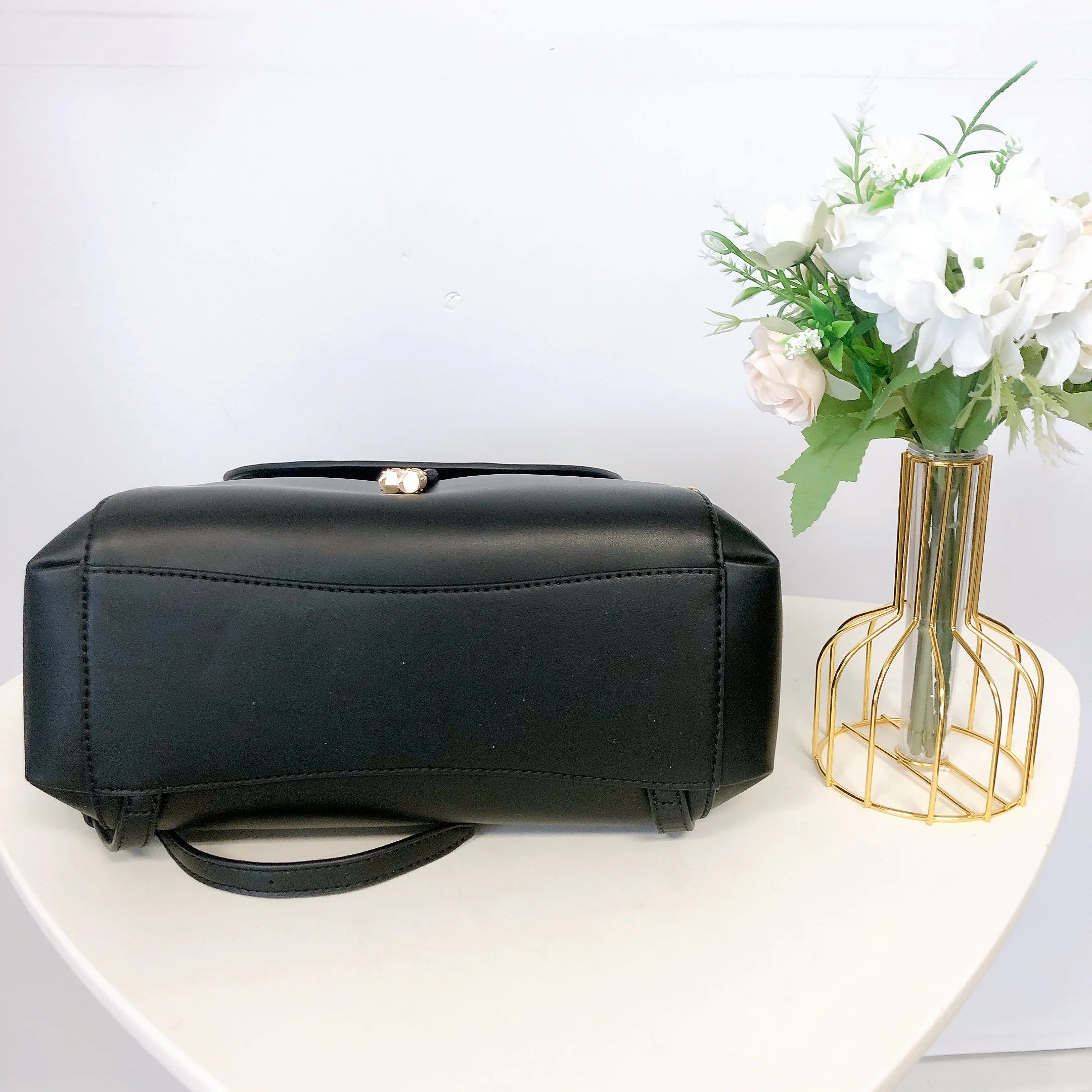 Black Leather Drawstring Backpack P345