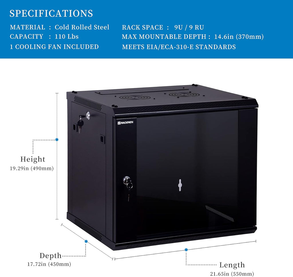 9U Wall Mount Server Cabinet Network Rack Enclosure, Black J2734