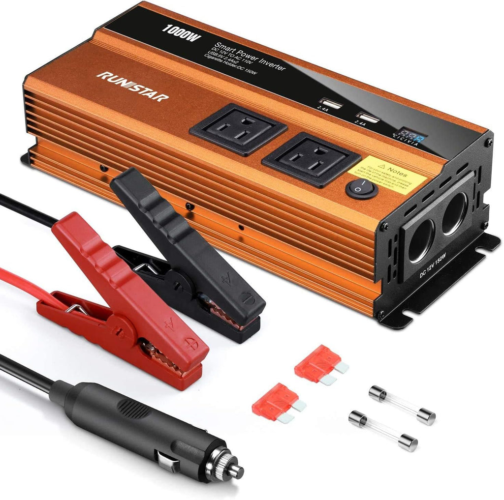 1000W Power Inverter DC 12V to 110V AC Car Inverter with Dual AC Outlets 2.4A USB and Dual 12V Car Cigarette Lighter Modified Wave Inverter Pack of 2 G140663