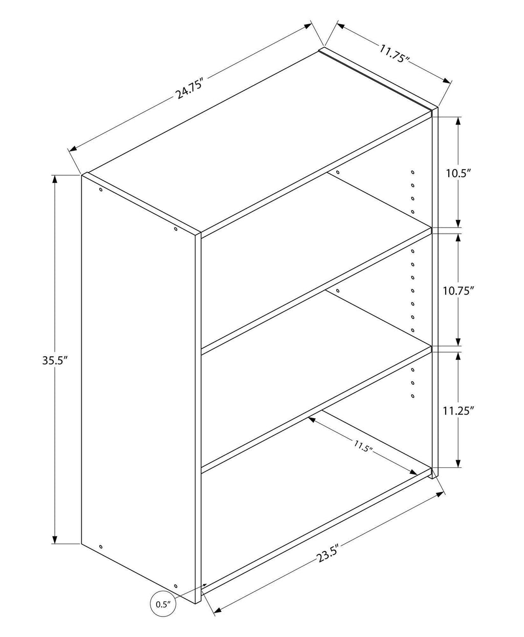 Dark Taupe 3 Shelves Bookcase I3944