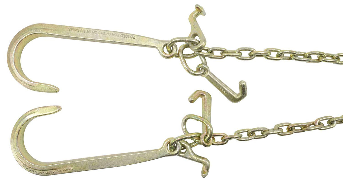 5/16" G70 V-Chain Bridle with 15" Large J Hooks, T-Hook & J-Hook with Grab Hooks 2' Legs Pack of 2 M85830