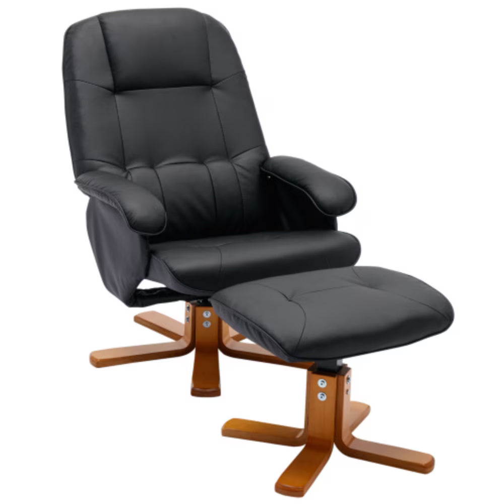 Faux Leather Beige Swivel Recliner Chair with Ottoman and Wood Base I287946