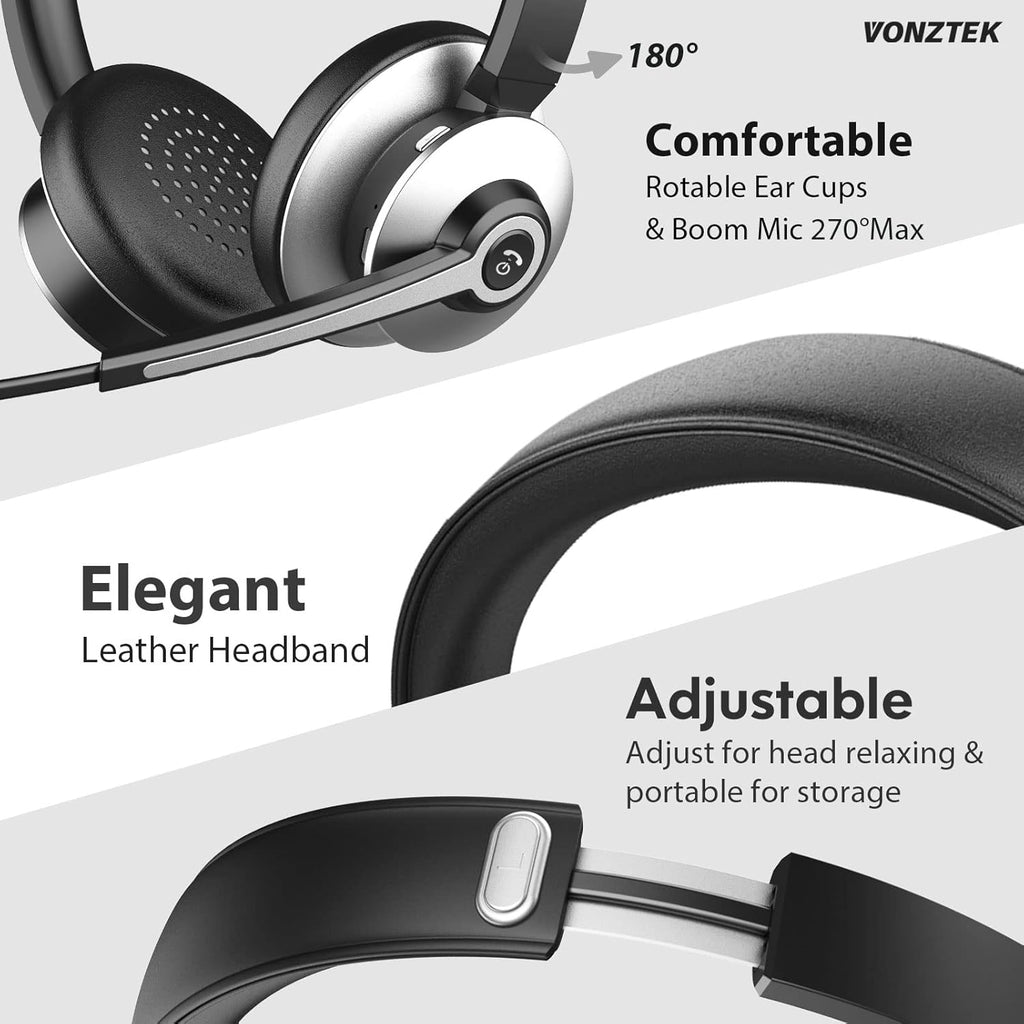 Wireless On Ear Bluetooth Headset with Microphone, USB Audio Dongle, Pack of 2 E559