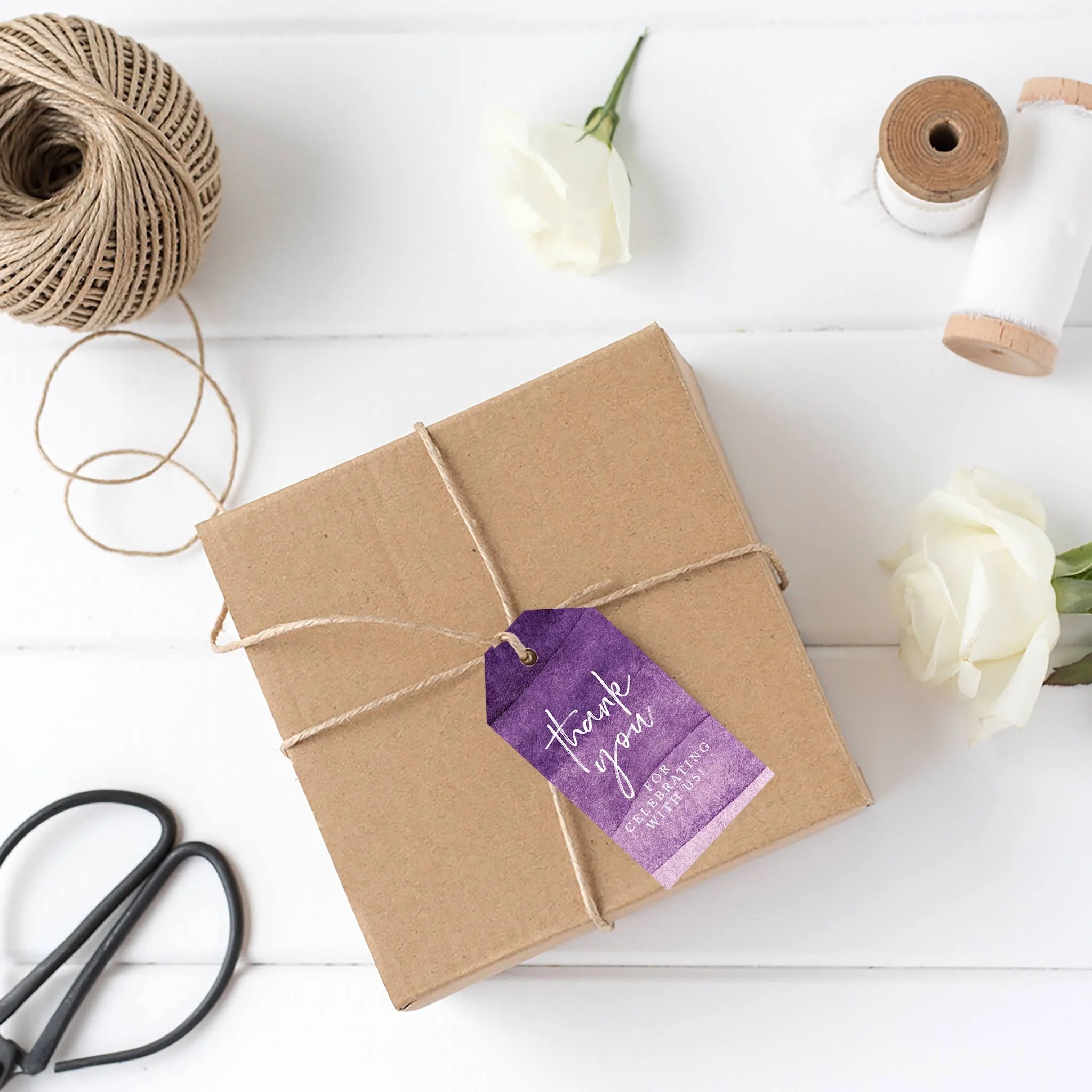 Purple Watercolor Cardstock Gift Tags with Bakers Twine, 100-Pk I81585