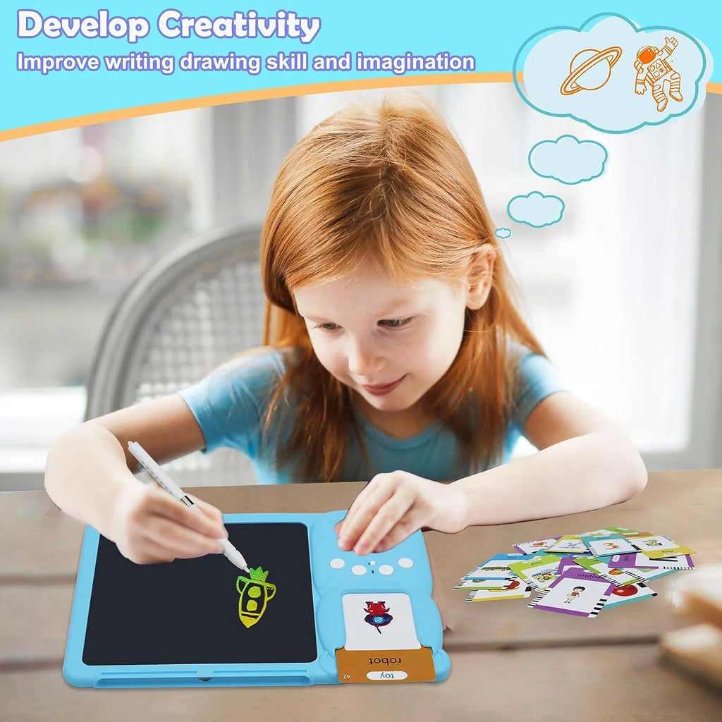 Talking Flash Cards with LCD Writing Drawing Tablet Toddler Toys 224 Words Blue B4068