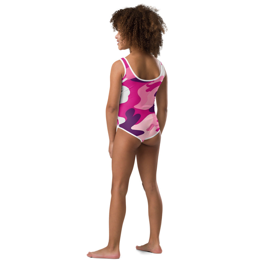 Pink Camouflage Kids One Piece Swimsuit (6X) Y11770