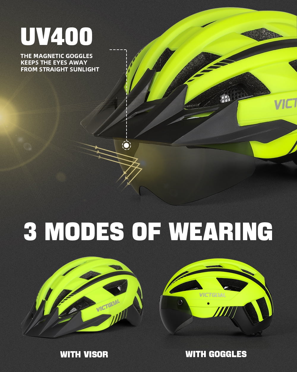 Bike Helmet with Visor and Goggles USB Rechargeable Light A627650