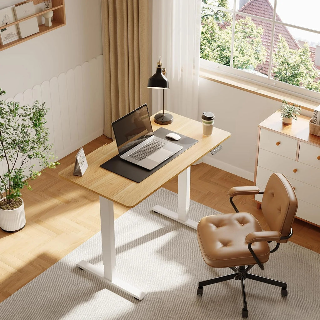 Adjustable Electric Standing Desk, 44 x 24 Inch, Maple Top White Frame S815398