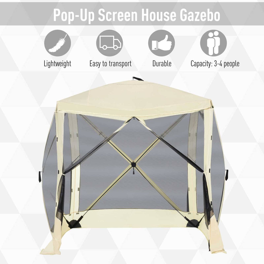 Beige Pop Up Camping Canopy Tent with Carry Bag J15047
