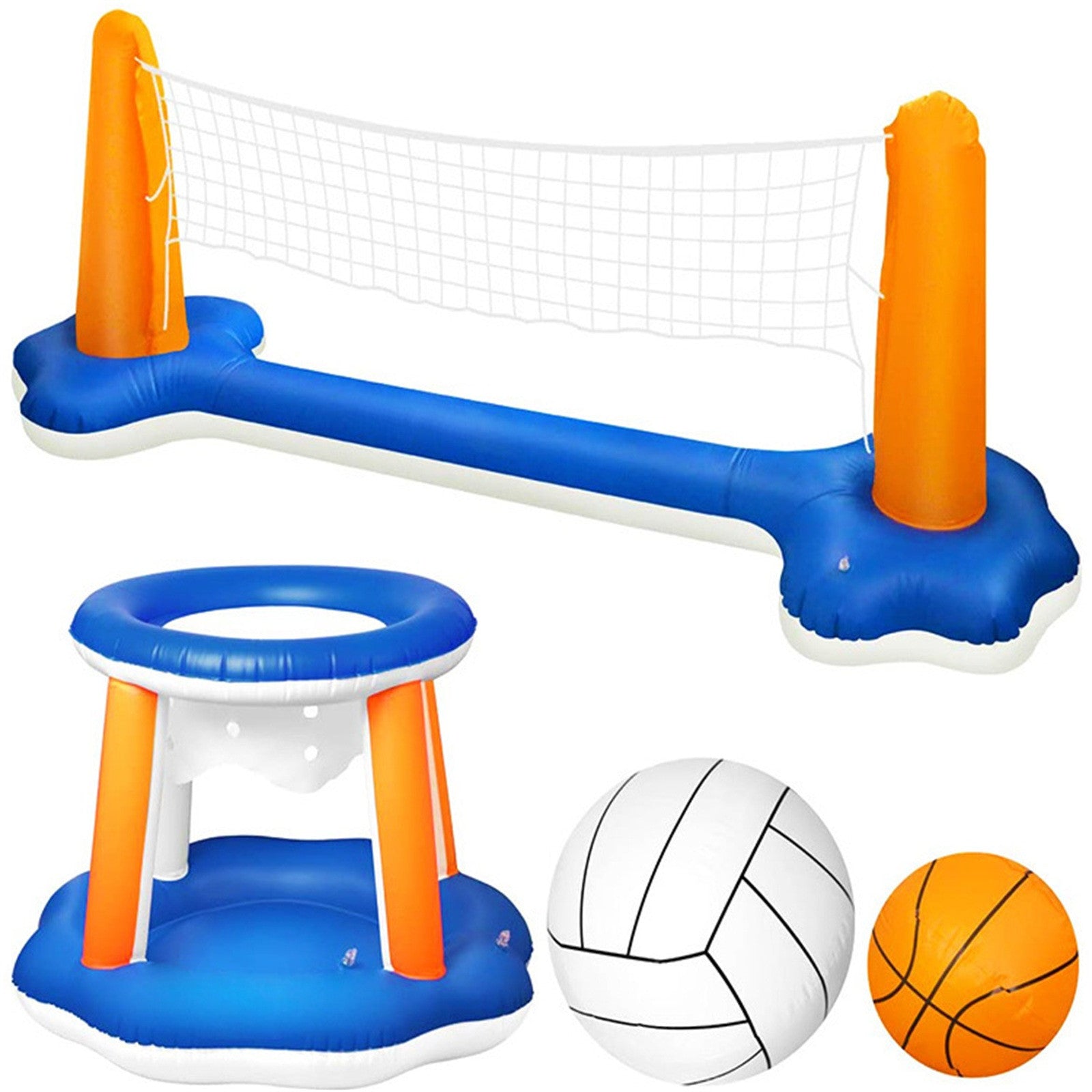 Inflatable Pool Float Set with Volleyball Net and Basketball Hoops I57051